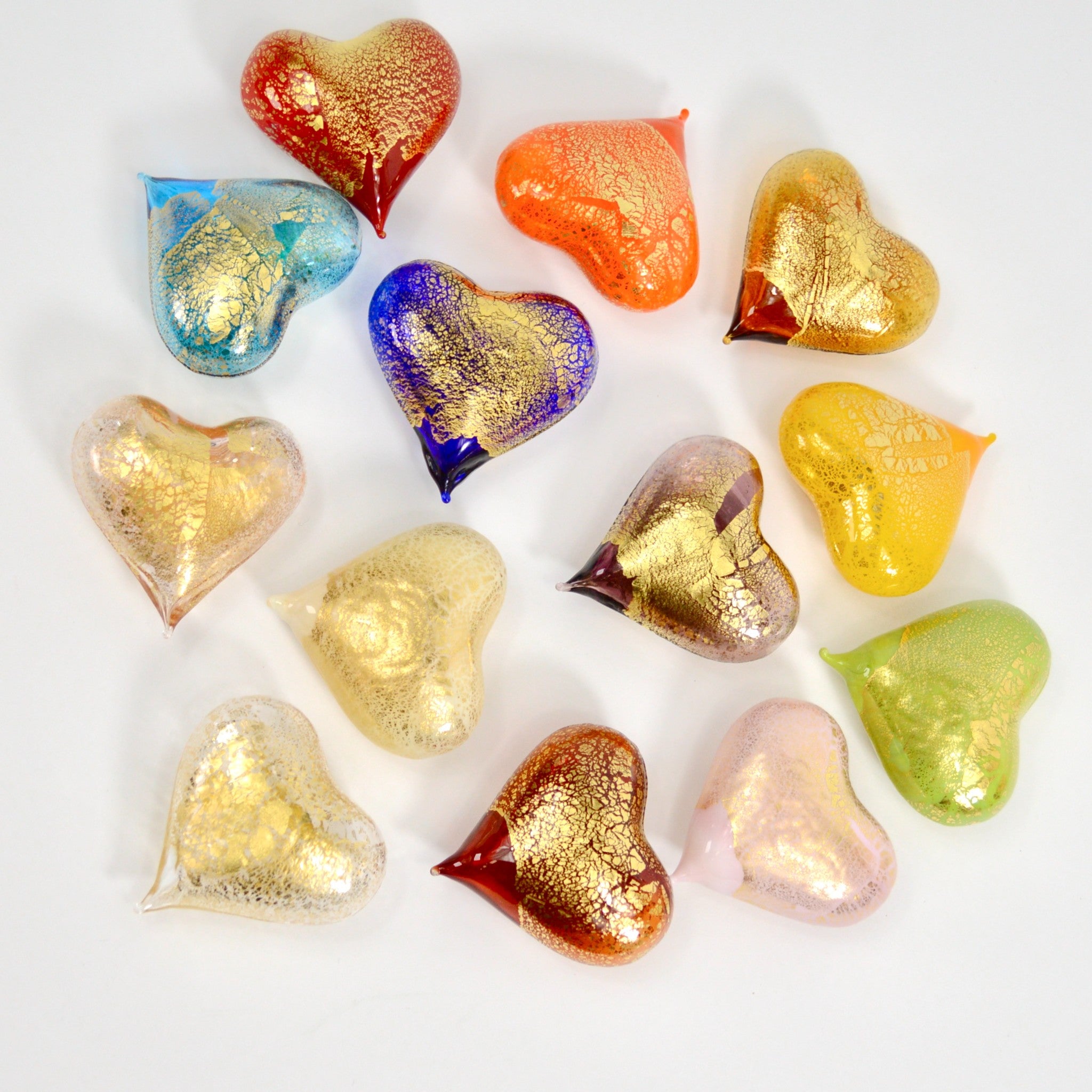 Set of three small Murano glass hearts in various colors, Italian handcrafted figurines by MyItalianDecor.