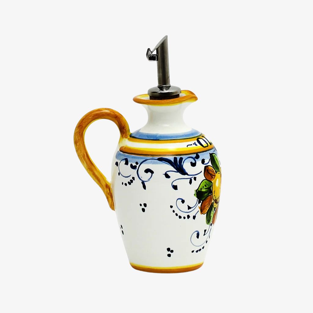Small Hand Painted Deruta Ceramic Olive Oil Dispenser, Positano Limoni Design