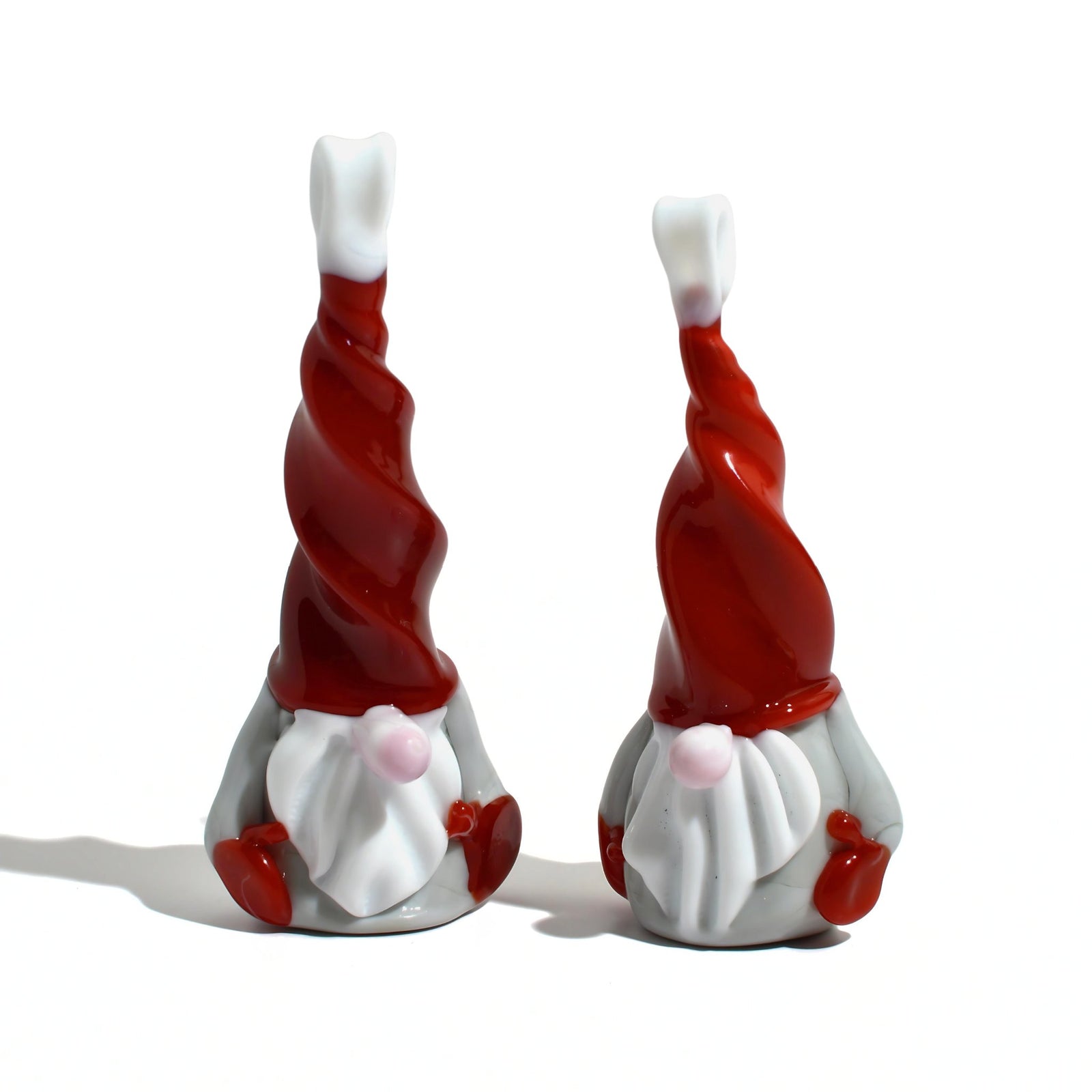 Set of 2 Nonno Gnome Murano glass snowman ornaments, festive holiday decorations with detailed craftsmanship.