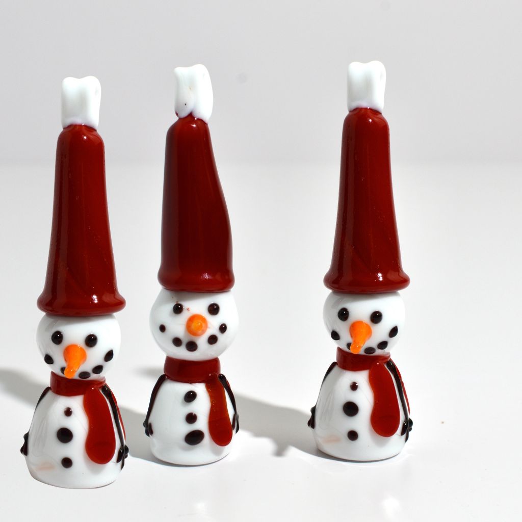 Set of 3 Murano glass snowmen figurines, colorful holiday ornaments, handcrafted seasonal decorations by MyItalianDecor.