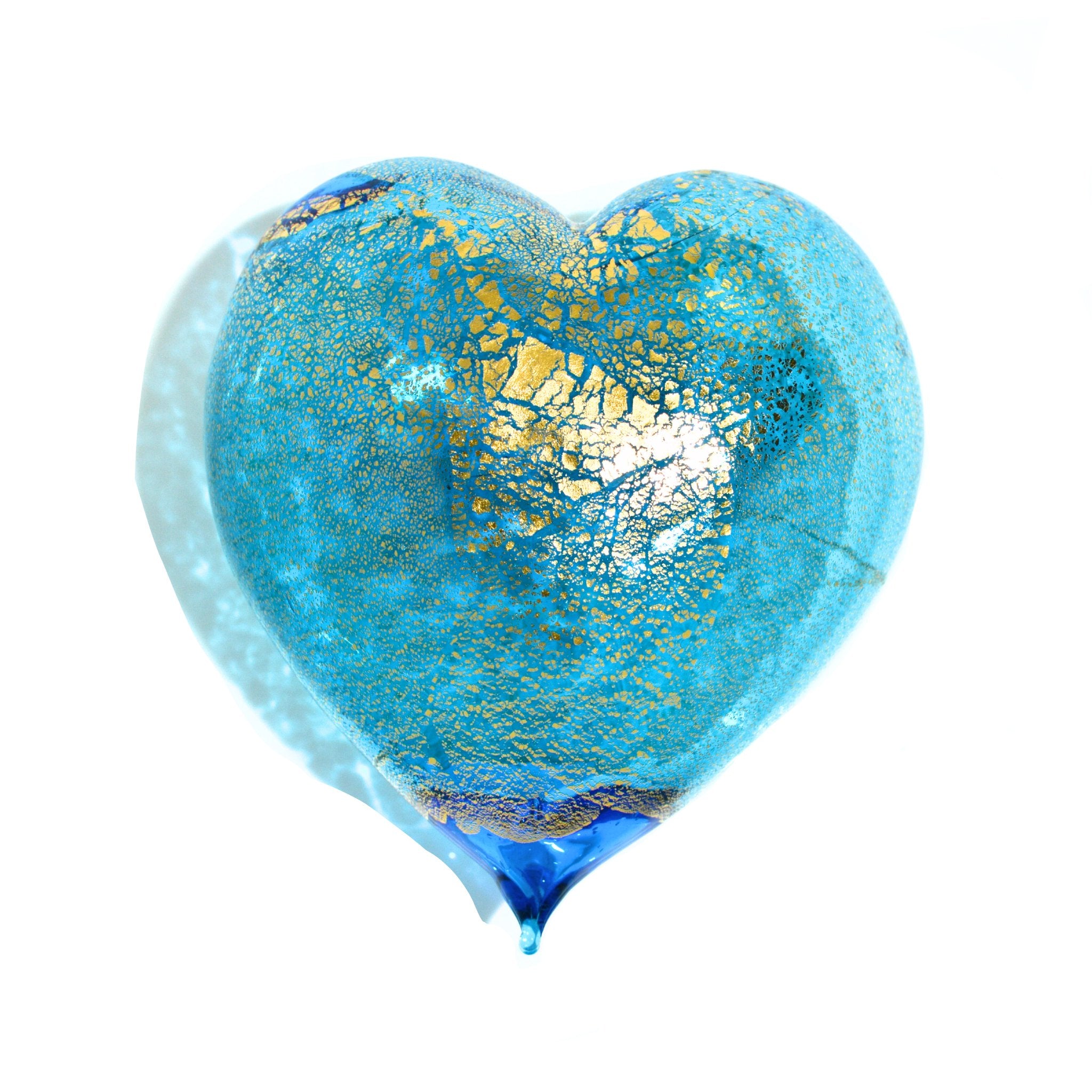 Turquoise Murano glass heart figurine with 24-karat gold accents, handcrafted in Italy, by MyItalianDecor.