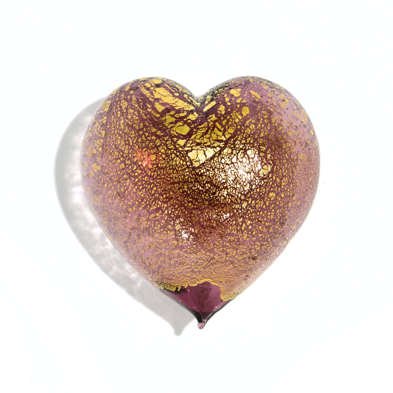 Murano glass heart figurine with 24K gold accents in vibrant colors, handcrafted in Italy by MyItalianDecor.
