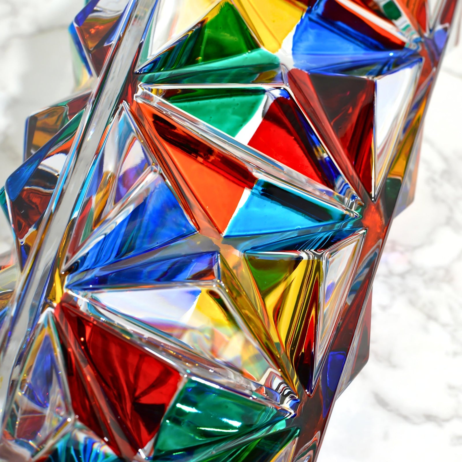 Hand-painted Italian crystal vase by DZ featuring a large, elegant design with vibrant colors and intricate details.