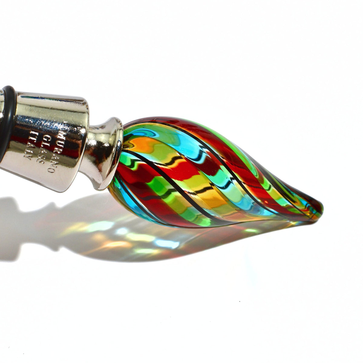 Fiamma Murano Glass Filigrana Wine Stopper, Handblown Glass Art