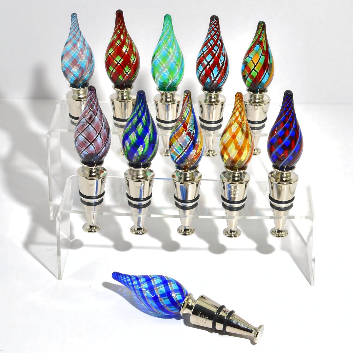 Fiamma Murano Glass Filigrana Wine Stopper, Handblown Glass Art