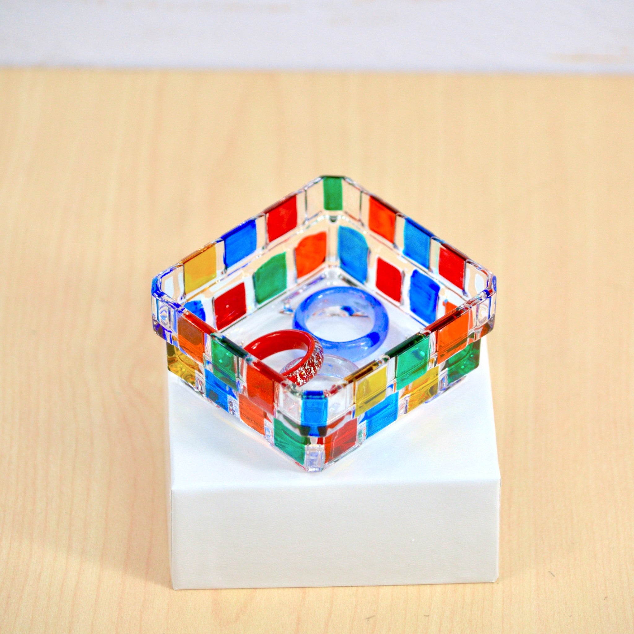 Elegant Pisa Italian crystal square bowl by MyItalianDecor, decorative glass bowl with clear, sparkling crystal design.