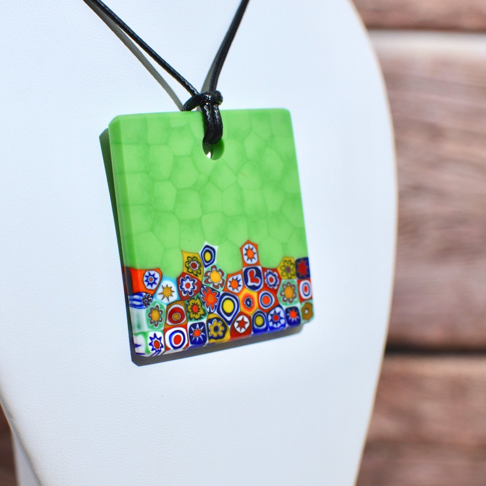 Piastra Millefiori Green Glass Pendant Necklace - My Italian Decor