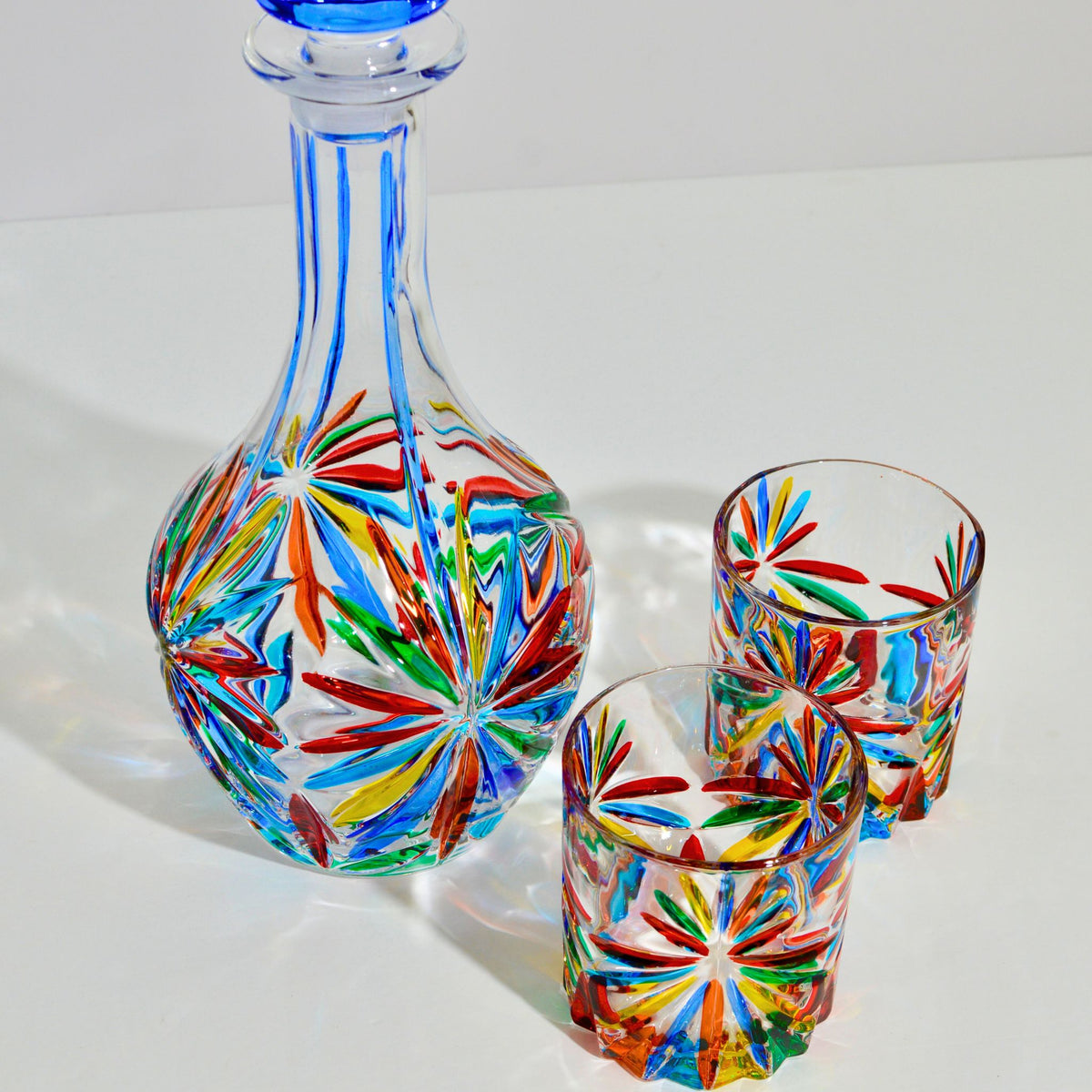 Starburst Round Decanter, Hand Painted Crystal, Made in Italy