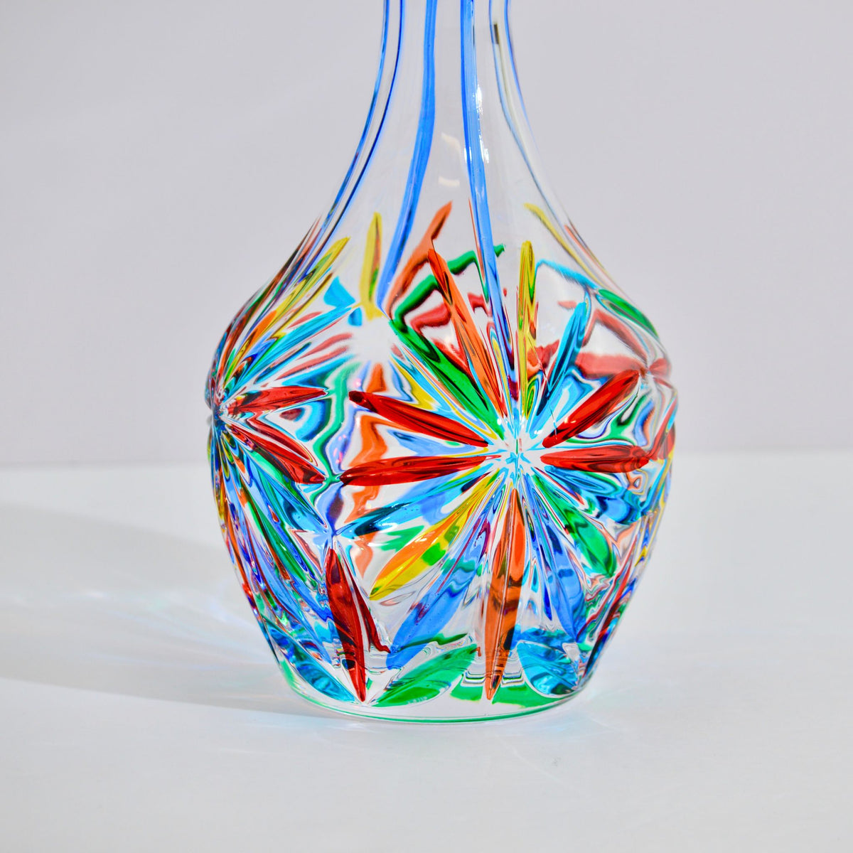 Starburst Round Decanter, Hand Painted Crystal, Made in Italy