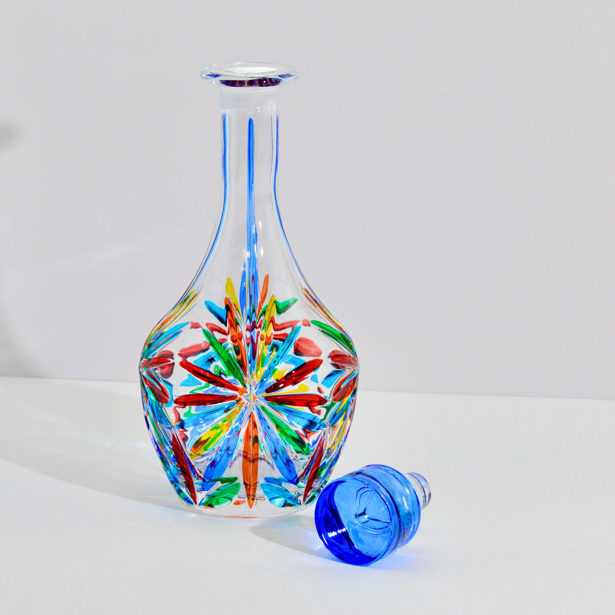 Starburst Round Decanter, Hand Painted Crystal, Made in Italy