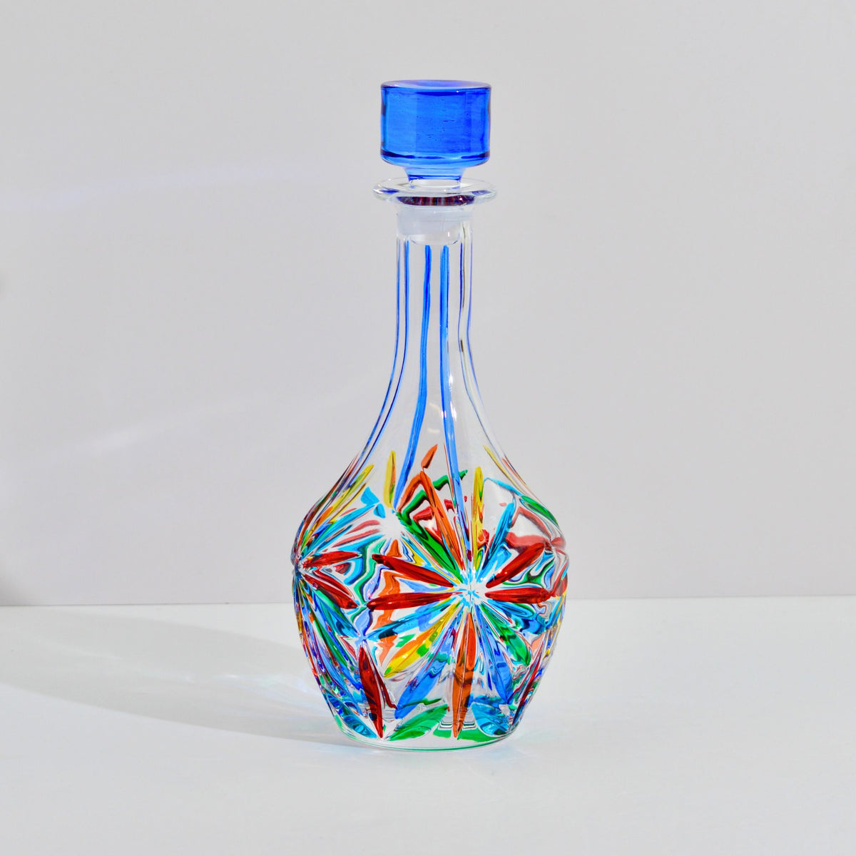 Starburst Round Decanter, Hand Painted Crystal, Made in Italy