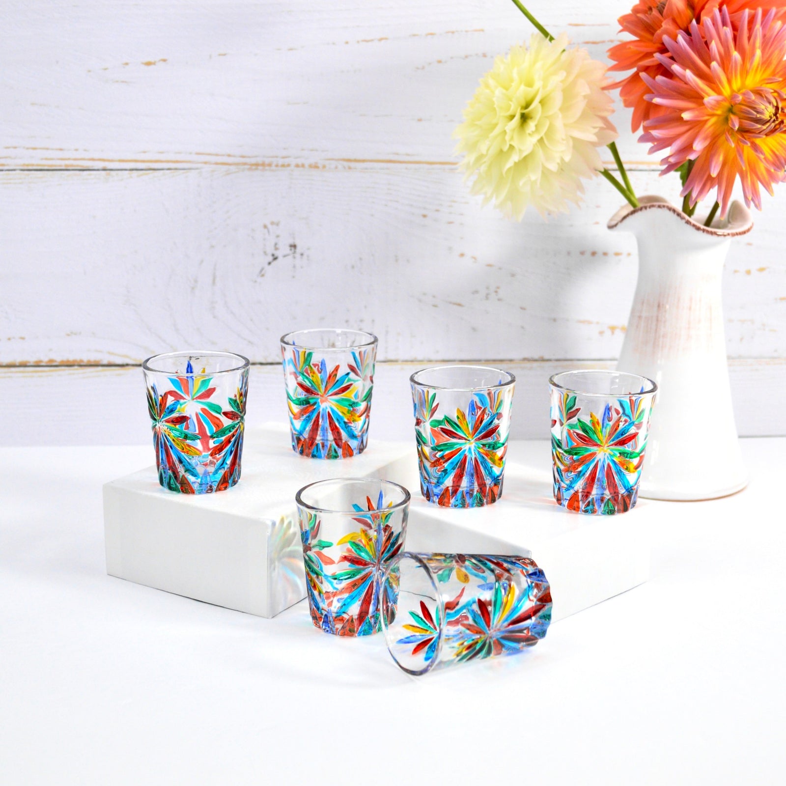 Italian Crystal Shot Glasses, Set of 6, Starburst, Made in Italy - My Italian Decor