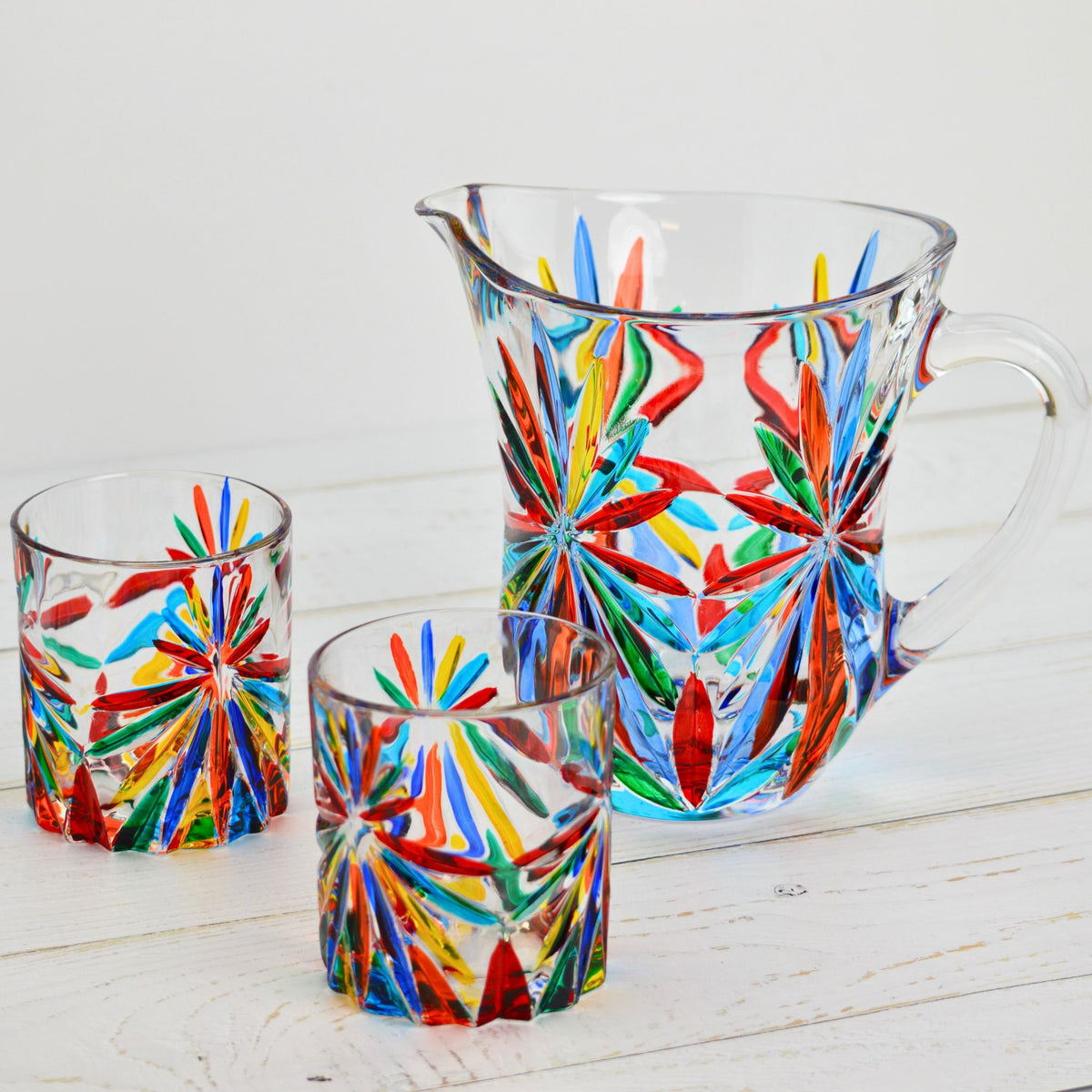 Starburst Drink Pitcher, Hand-Painted Italian Crystal