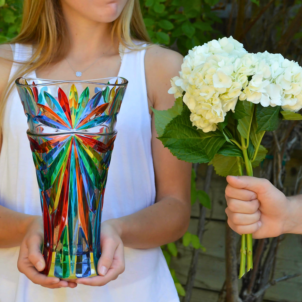 Starburst Luxury Vase, Hand Painted Crystal, Made in Italy