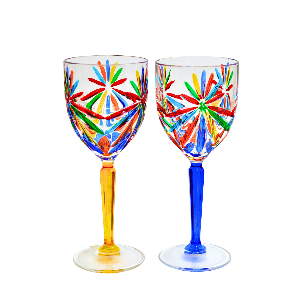 Starburst Wine Glasses, Hand-Painted Italian Crystal Goblets, Set of 2 - My Italian Decor