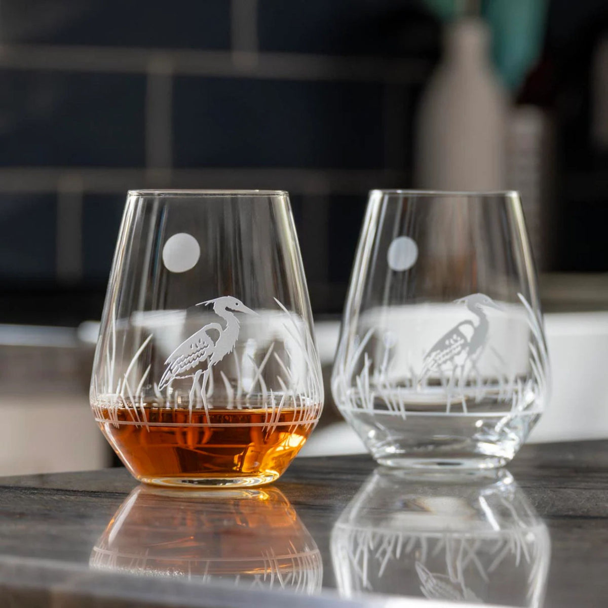 Heron Stemless Wine - Set of 2 18oz - USA Made - My Italian Decor