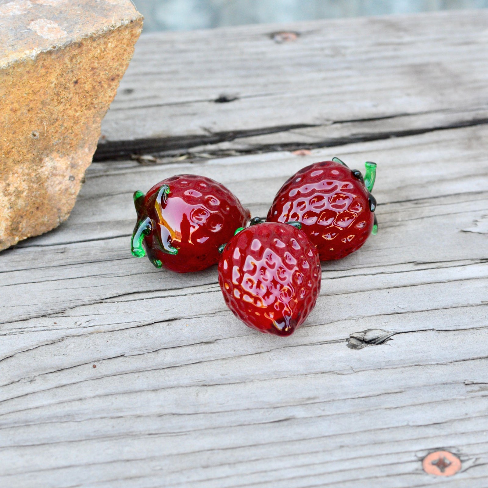 Murano Glass Berries, Strawberries, Set of 3 - My Italian Decor