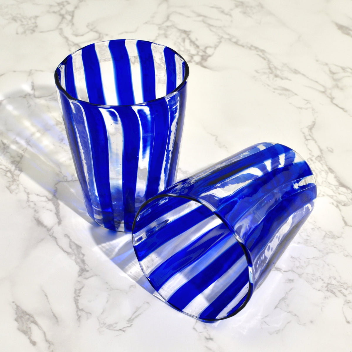 Filigrana Stripes Drinking Glass Tumblers, Set of 2, Made in Murano Italy