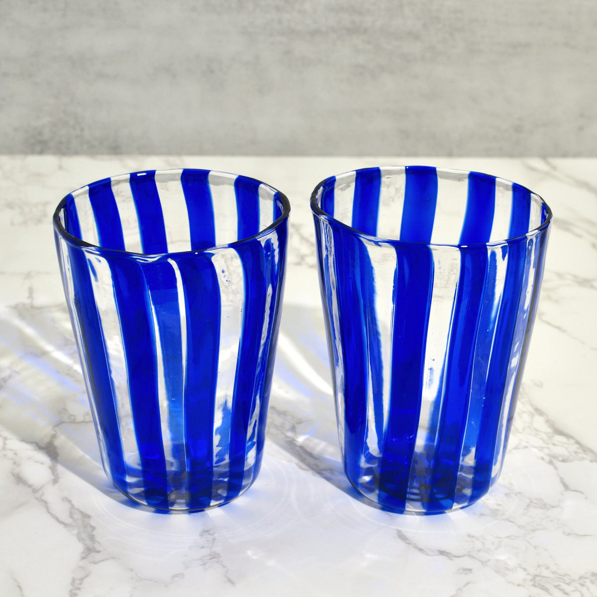 Filigrana Stripes Drinking Glass Tumblers, Set of 2, Made in Murano Italy