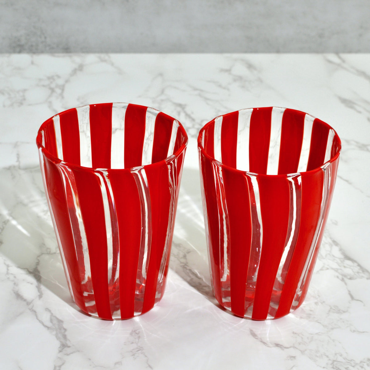 Filigrana Stripes Drinking Glass Tumblers, Set of 2, Made in Murano Italy