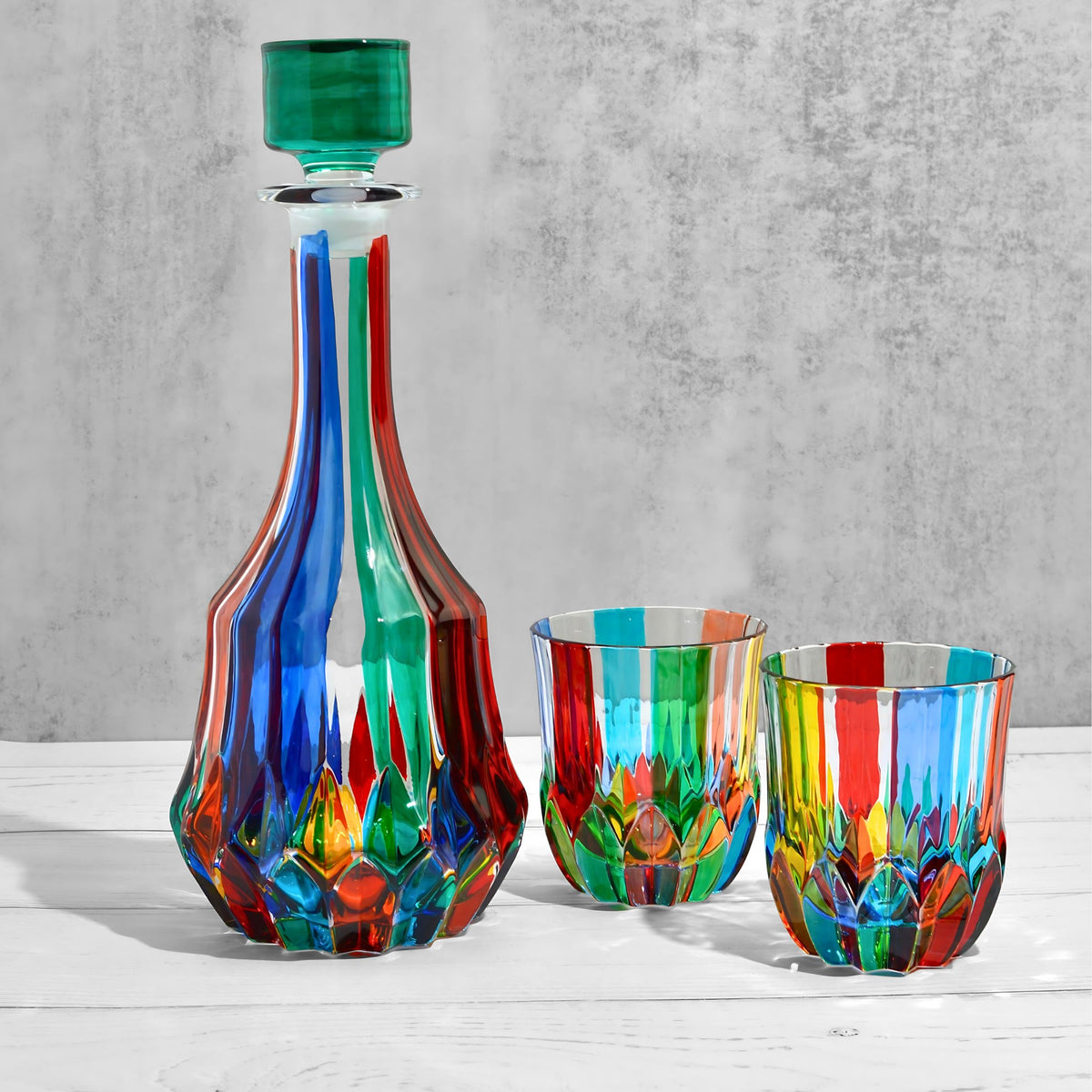 Swatch Round Decanter, Hand-Painted Italian Crystal