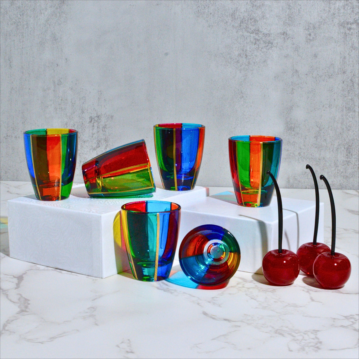 Swatch Shot Glasses Set, Hand Painted Crystal, Made in Italy