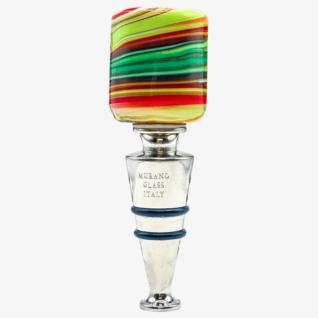 Murano Glass Wine Stopper, Multicolor Swirl