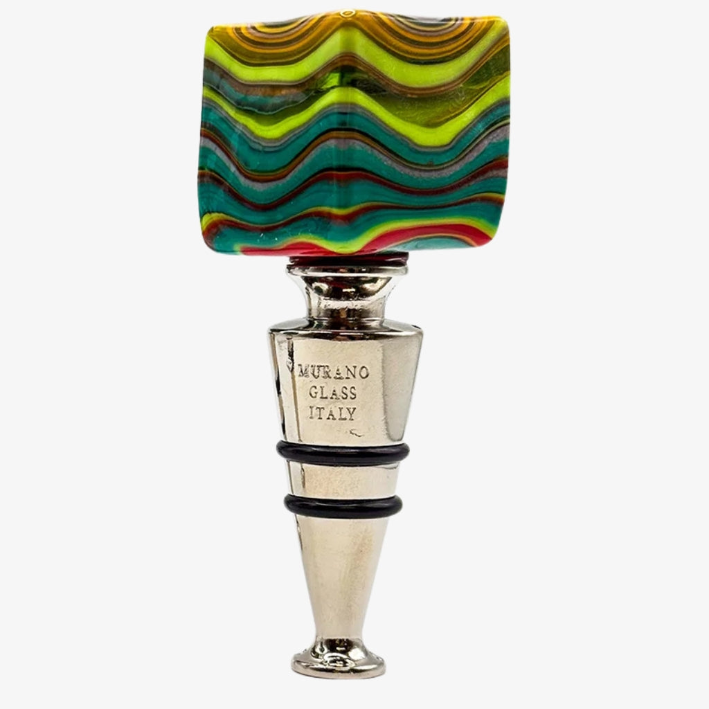 Murano Glass Wine Stopper, Multicolor Swirl