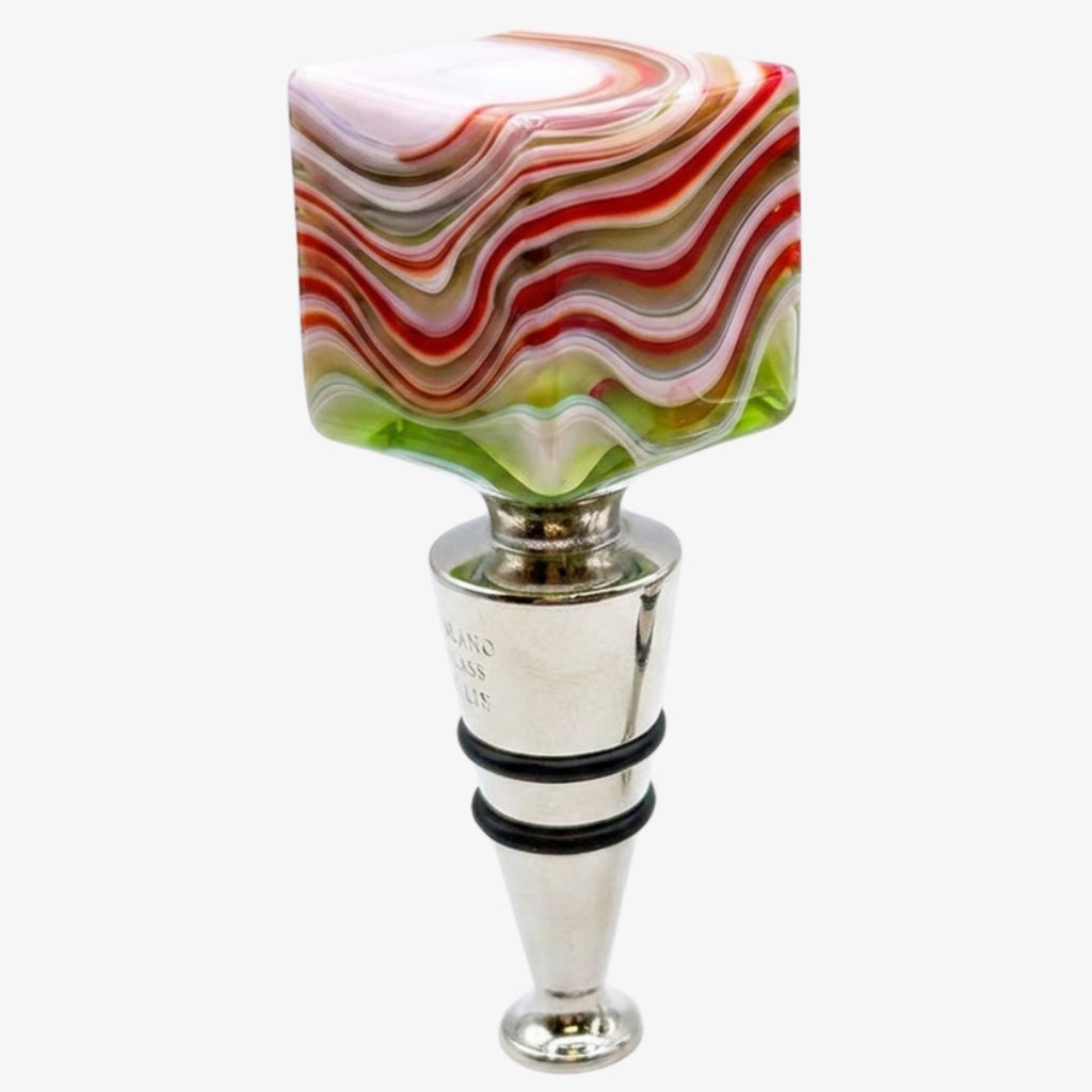 Murano Glass Wine Stopper, Multicolor Swirl