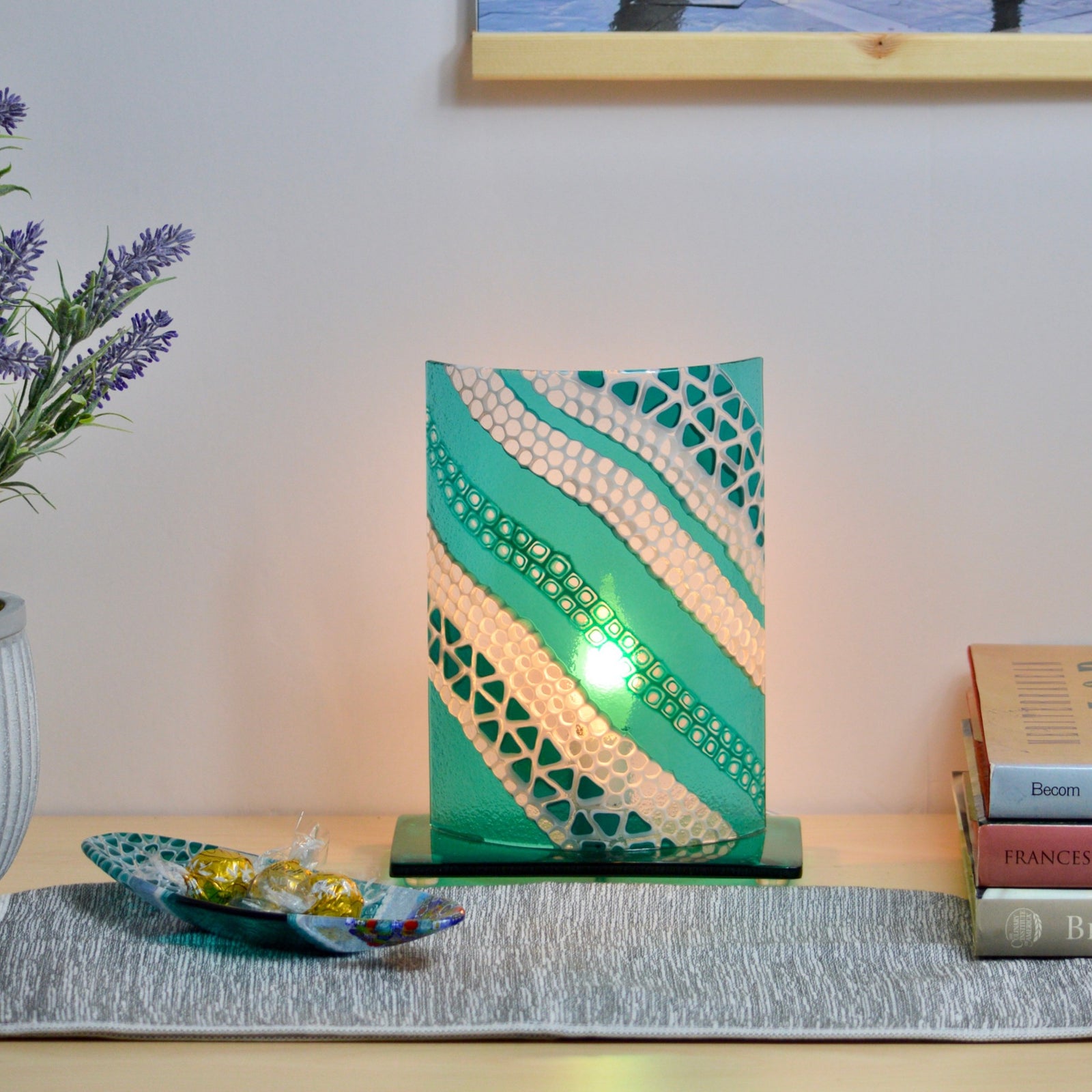 Murano Glass Lamp - Millefiori Mosaics, Teal, Made In Italy - My Italian Decor