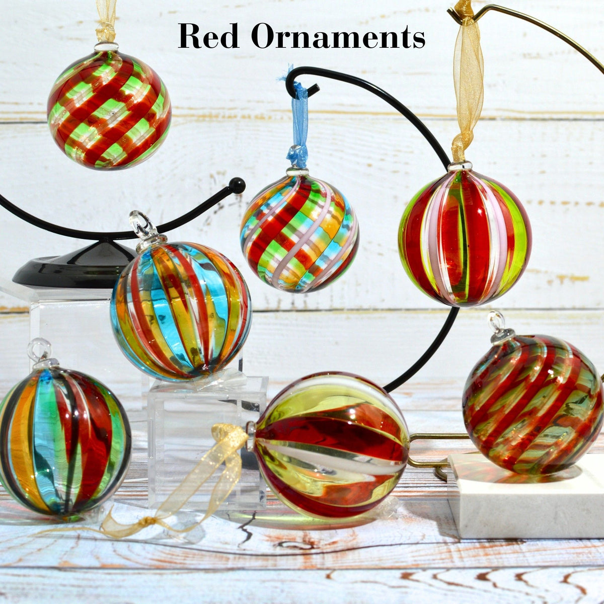 Murano Glass Christmas Ornament, Medium, Round Filigrana, Made in Murano, Italy