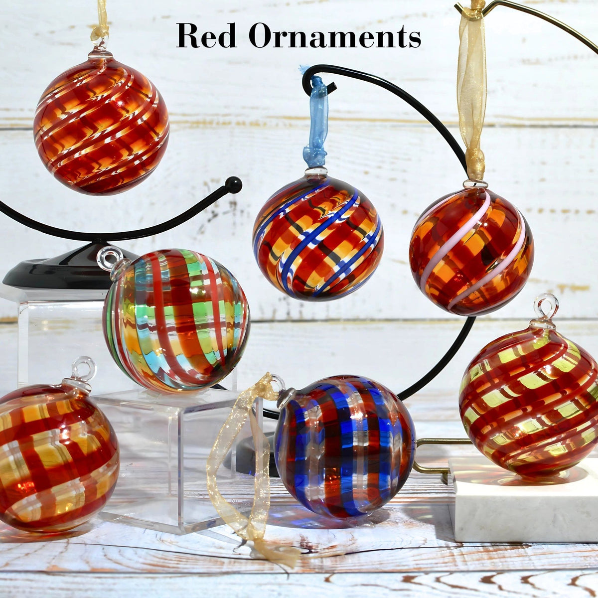 Murano Glass Christmas Ornament, Medium, Round Filigrana, Made in Murano, Italy