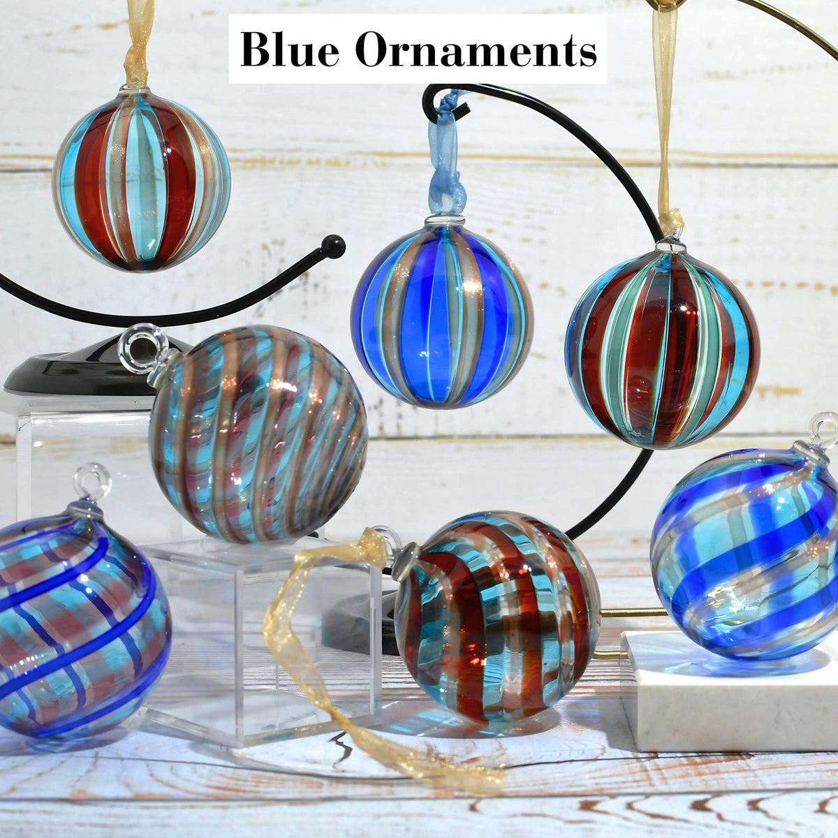 Murano Glass Christmas Ornament, Medium, Round Filigrana, Made in Murano, Italy