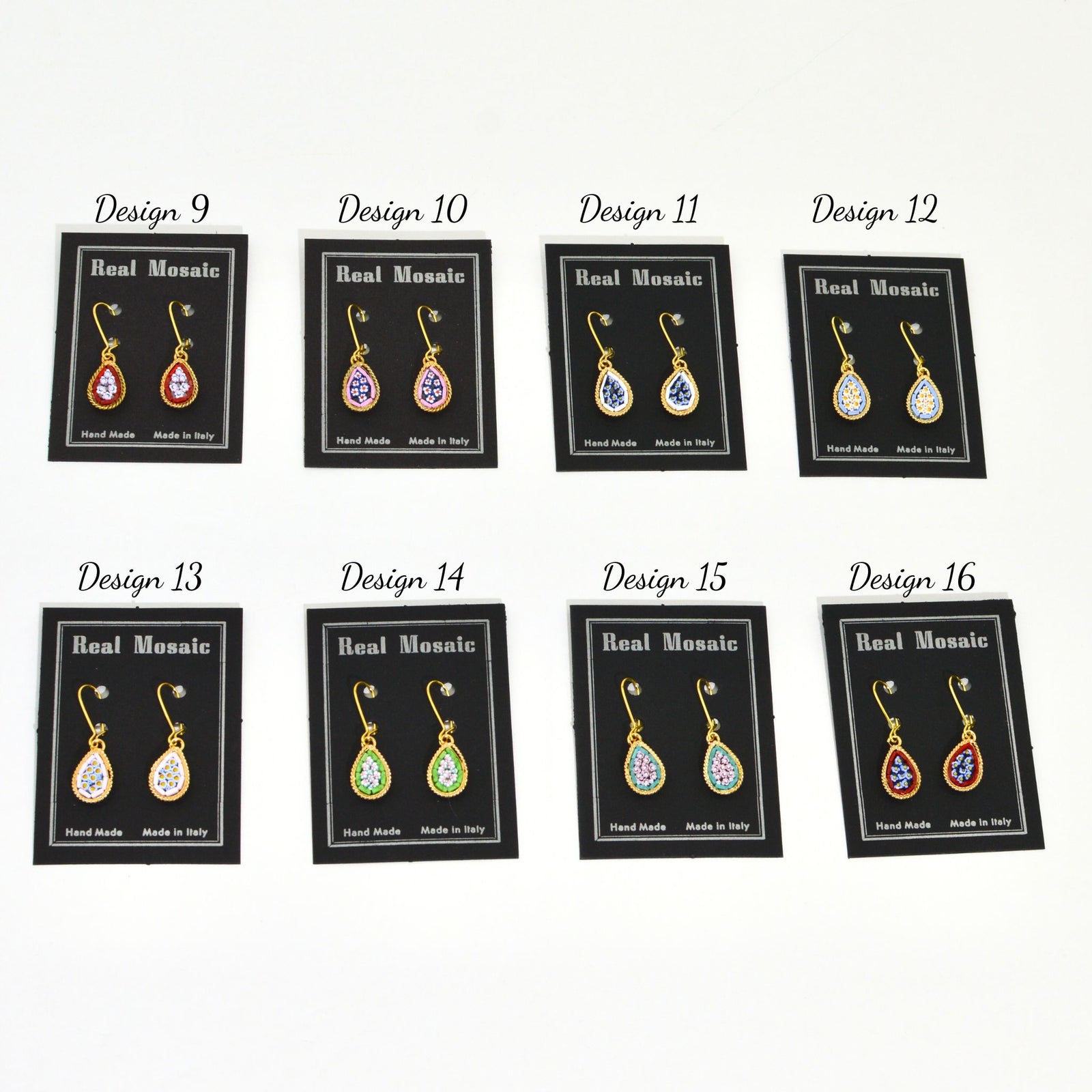 Florentine mosaic small teardrop floral earrings by My Italian Decor, featuring colorful Italian handcrafted jewelry.