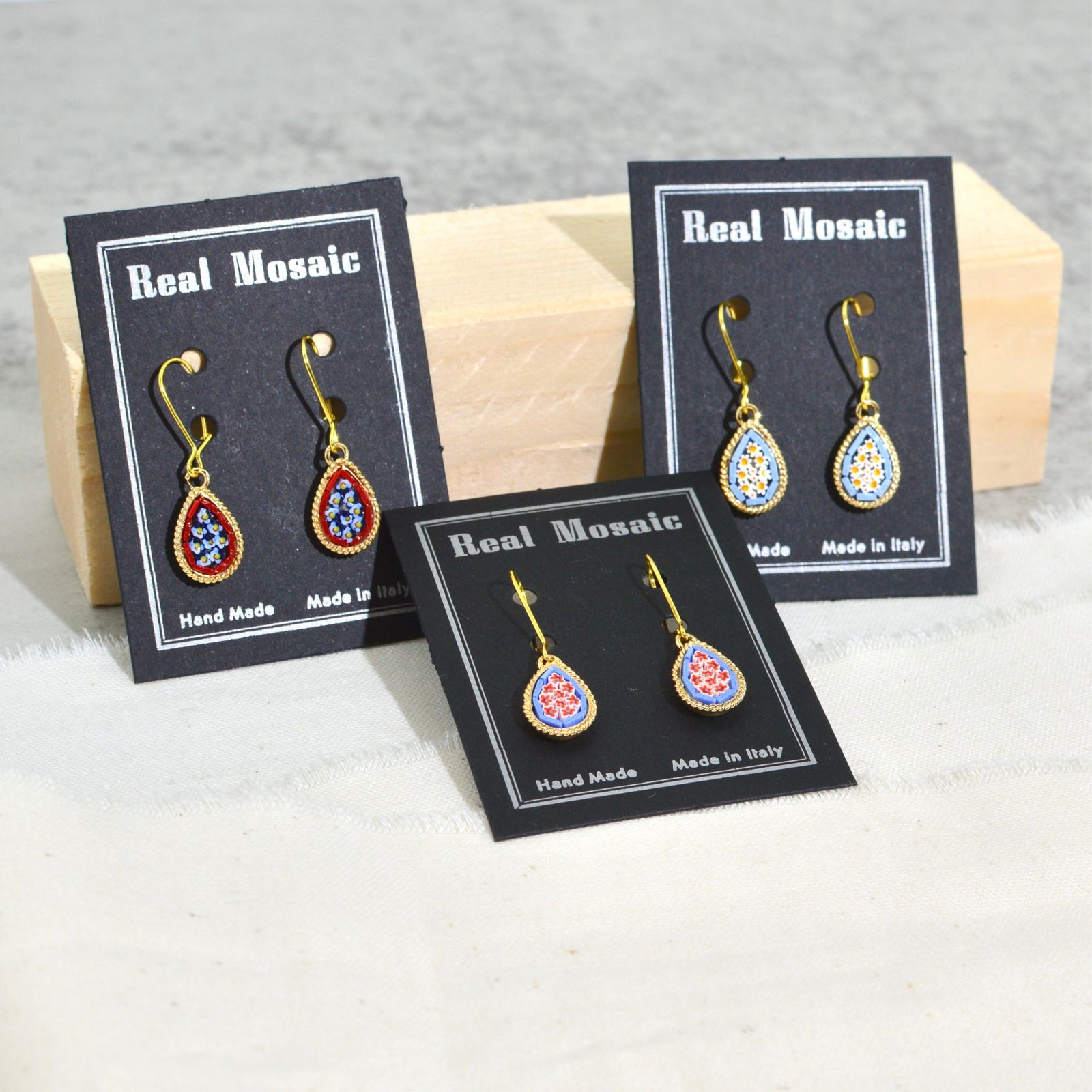 Florentine Mosaic Small Teardrop Floral Earrings, Made in Italy - My Italian Decor