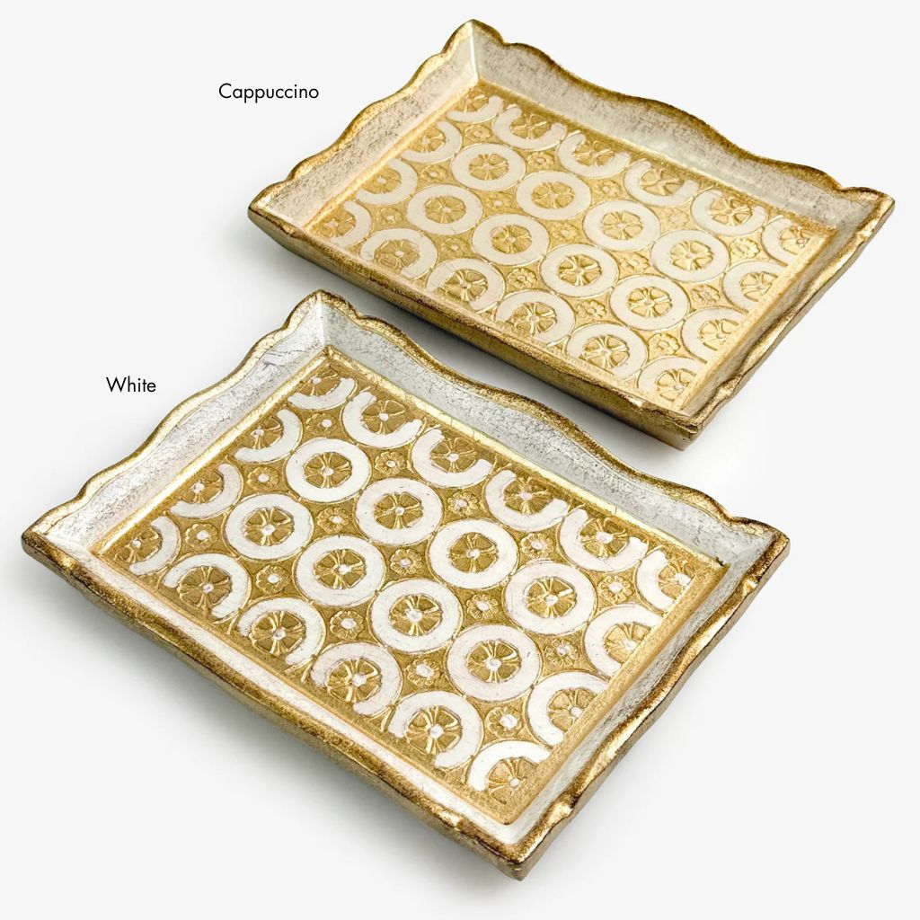 Florentine carved wood rectangle tessellated mini tray with intricate pattern and natural wood finish, from My Italian Decor.