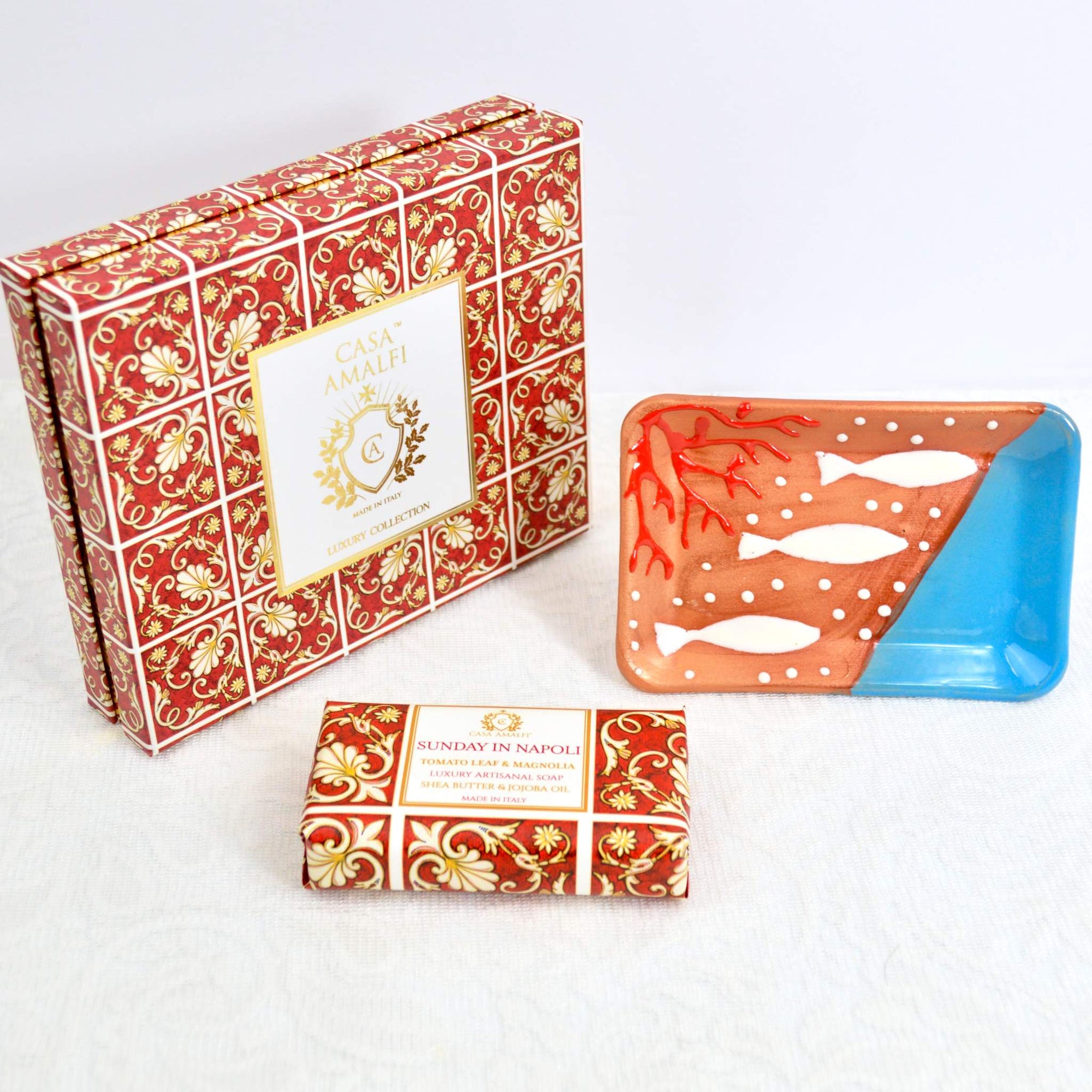 Soap and Dish Set - Red, Fish - Made in Italy - My Italian Decor