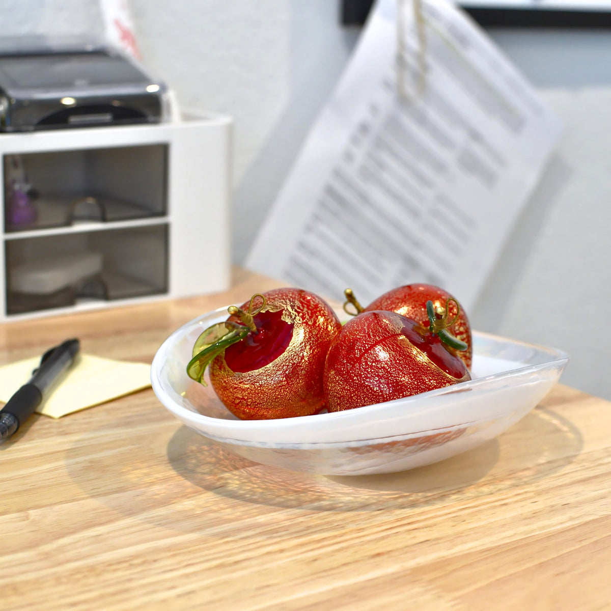 Murano Glass Red Apples in Bowl Set, Made in Italy