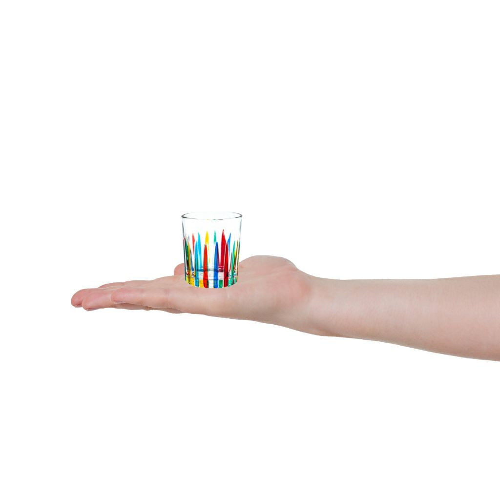 Set of six hand-painted Italian crystal shot glasses with timeless design, crafted by MyItalianDecor.