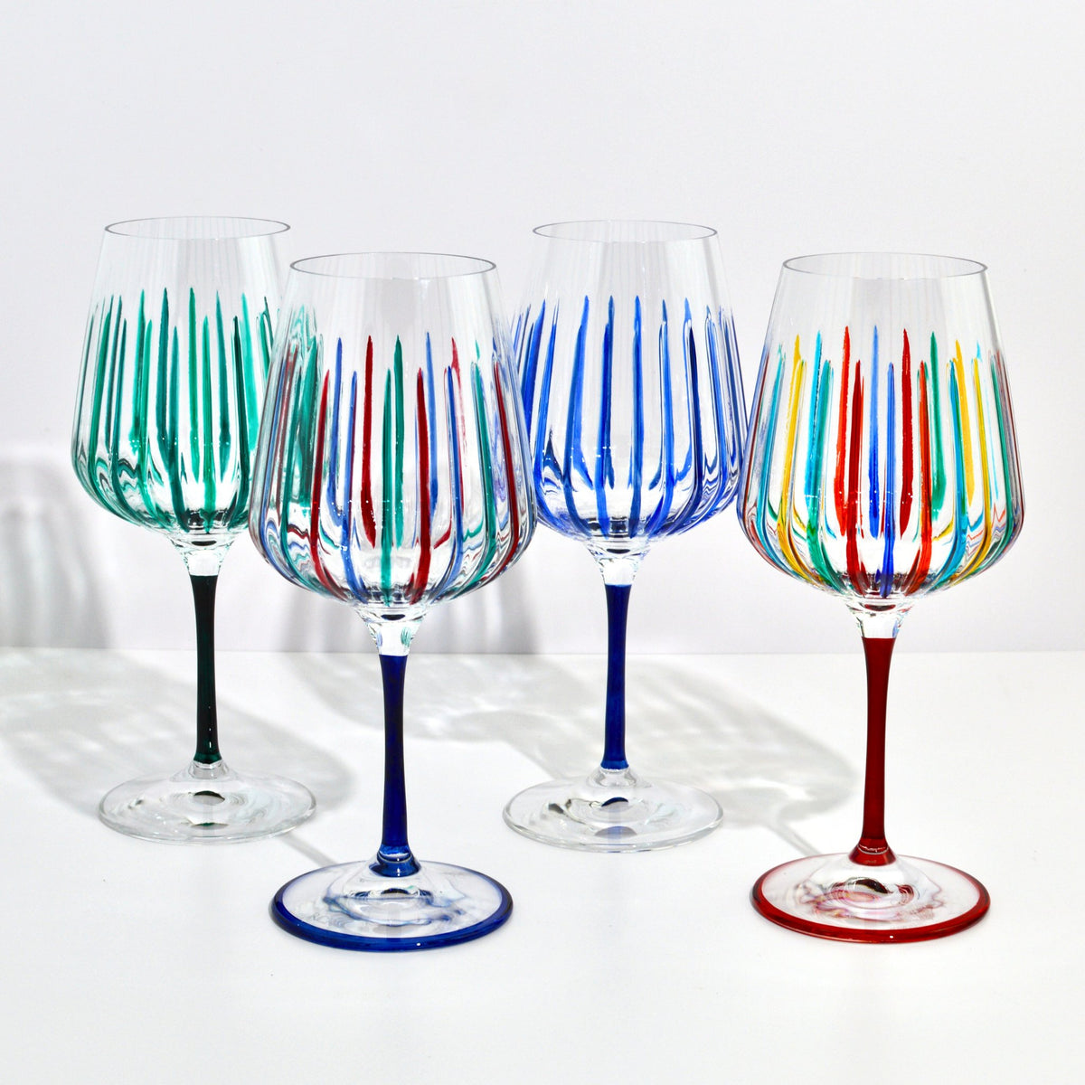 Hand Painted Italian Crystal Spritz Stemware Glass, Set of 2, Made in Italy