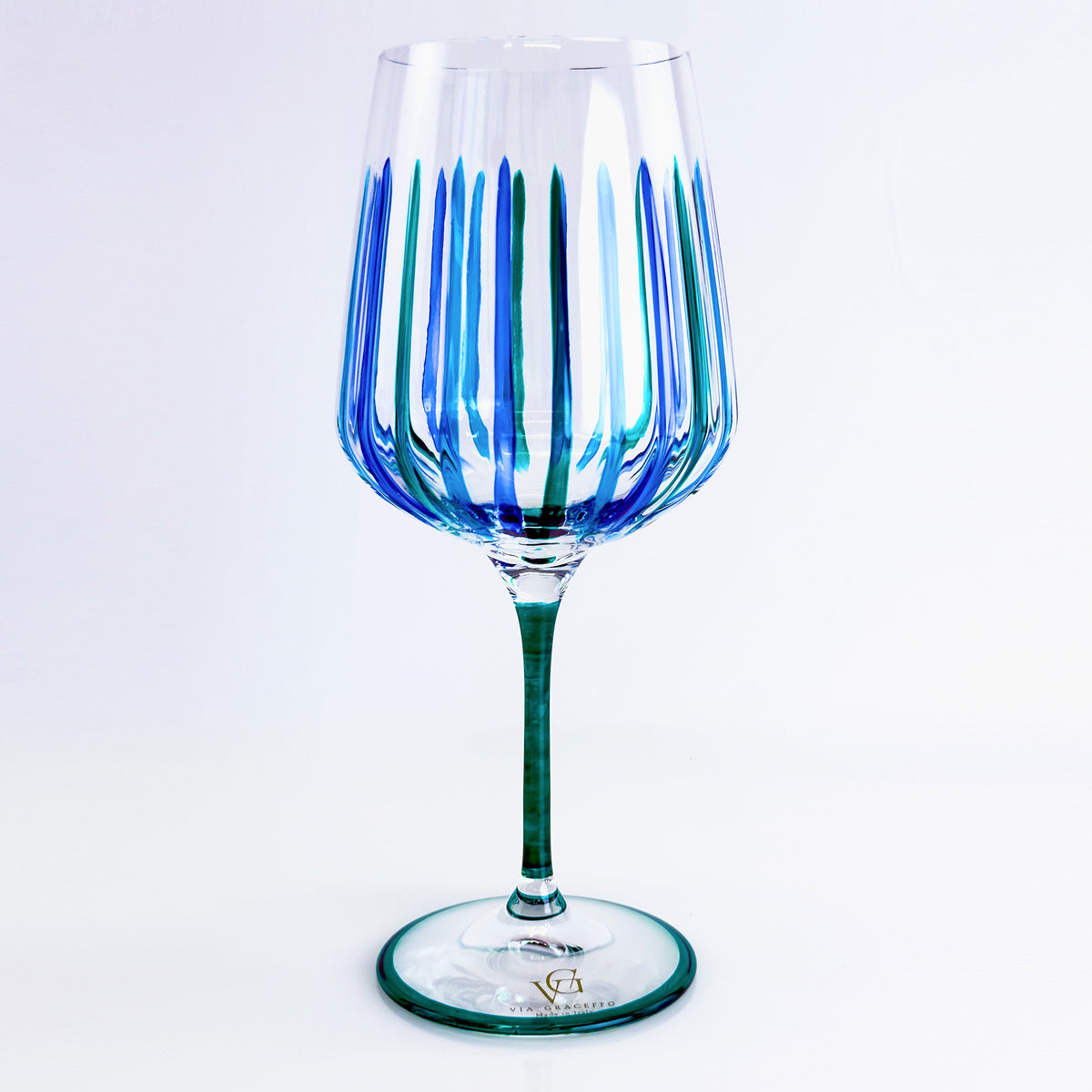 Italian Crystal Set of 2 Spritz Wine Glass, Blue/Green, Made in Italy