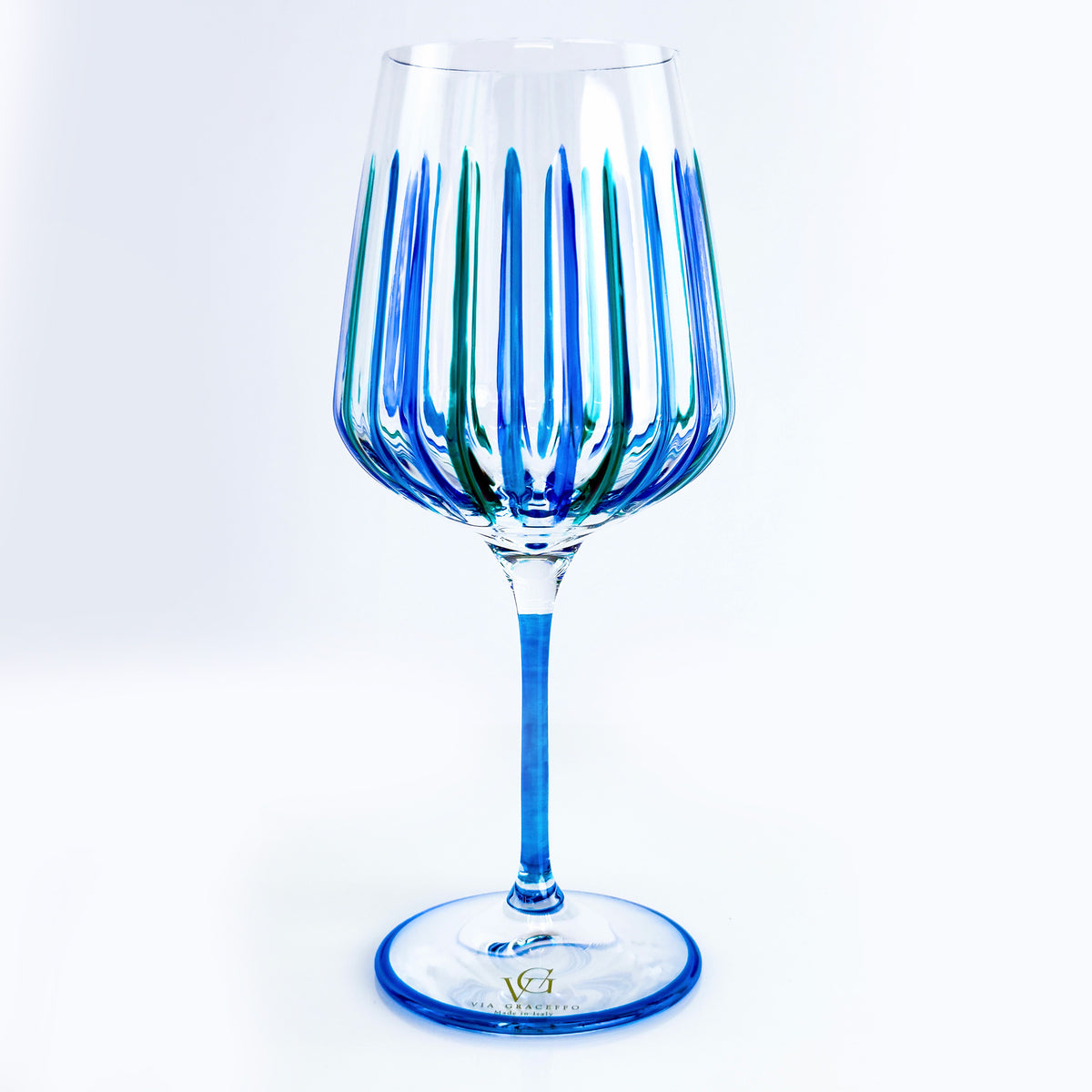 Italian Crystal Set of 2 Spritz Wine Glass, Blue/Green, Made in Italy