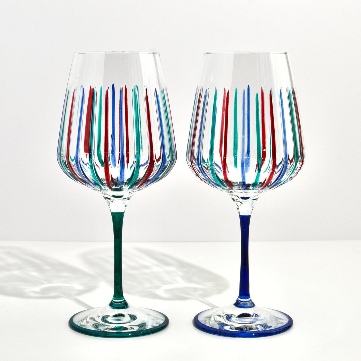 Hand Painted Italian Crystal Spritz Stemware Glass, Set of 2, Made in Italy