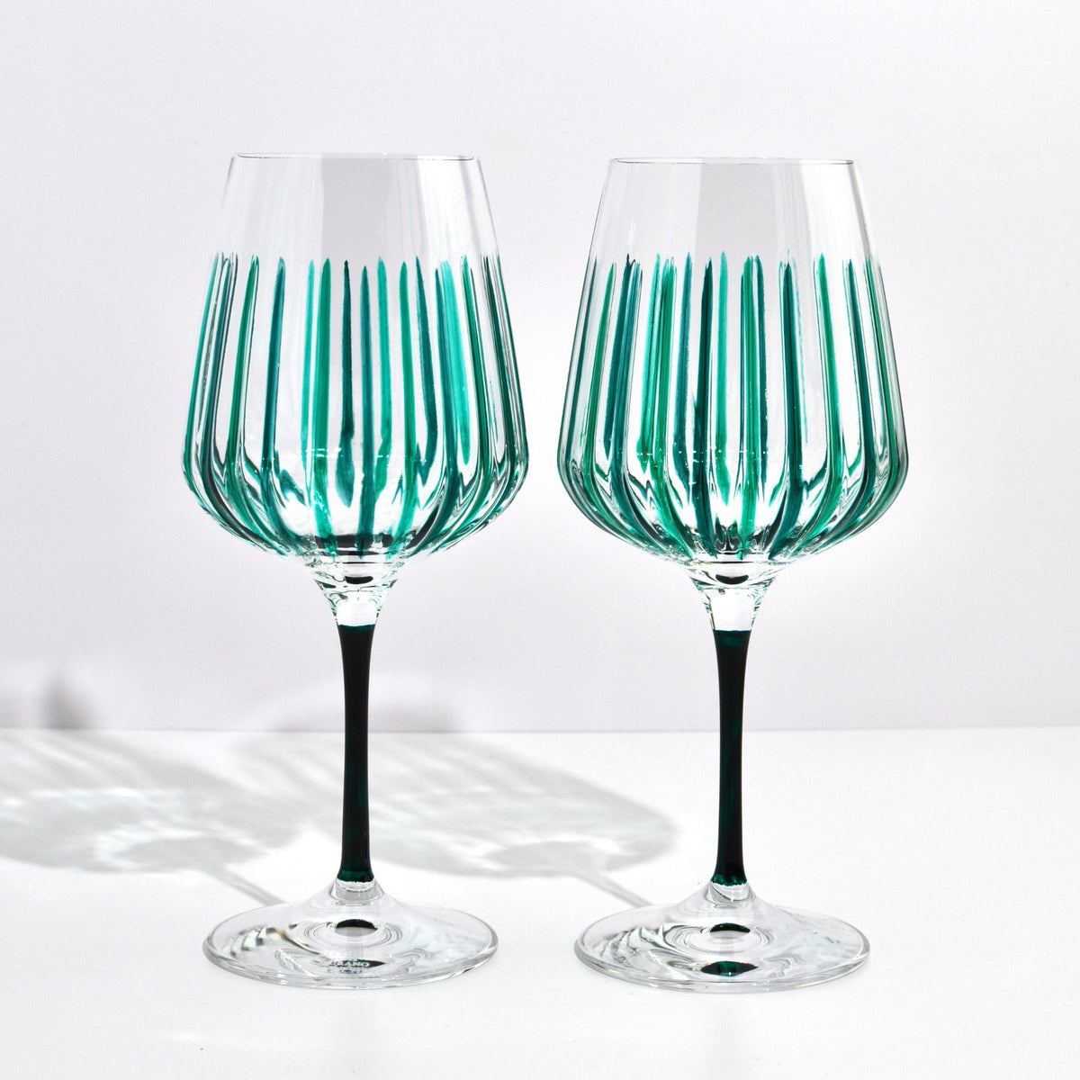 Hand Painted Italian Crystal Spritz Stemware Glass, Set of 2, Made in Italy