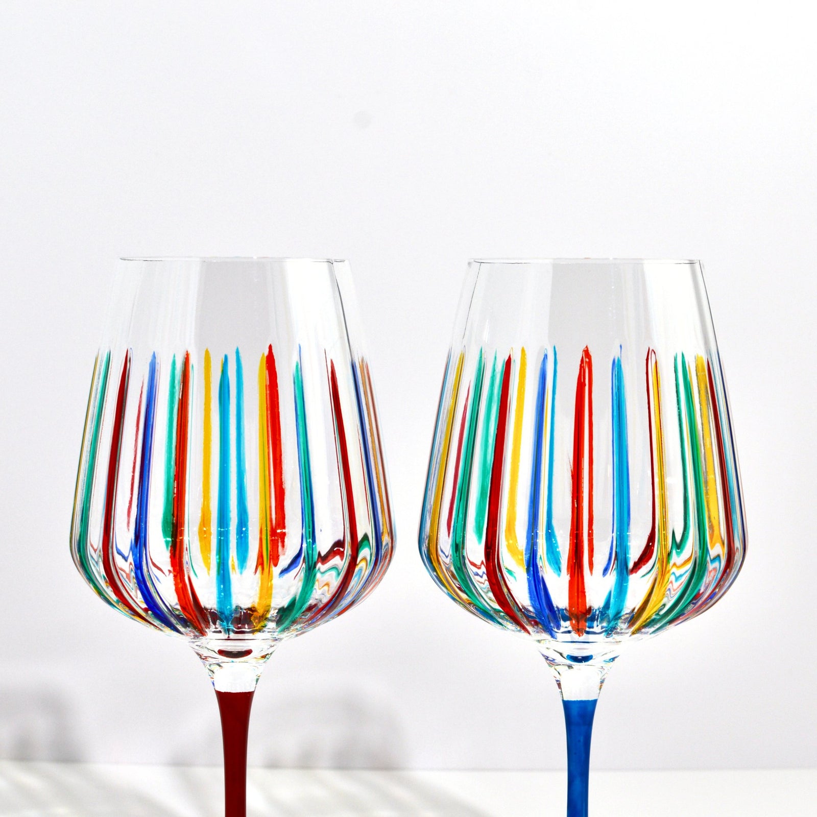 DZ Italian crystal set of 2 colorful spritz wine glasses with multicolor design, made in Italy, perfect for elegant wine serving.