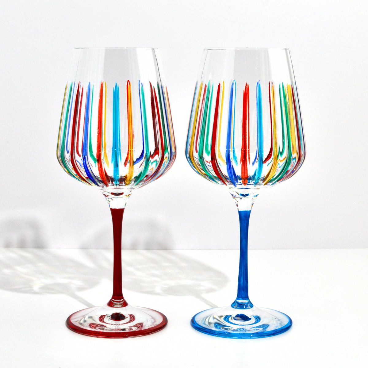 Hand Painted Italian Crystal Spritz Stemware Glass, Set of 2, Made in Italy