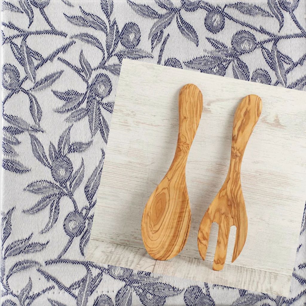 Kitchen Towel with Olivewood Servers Gift Set