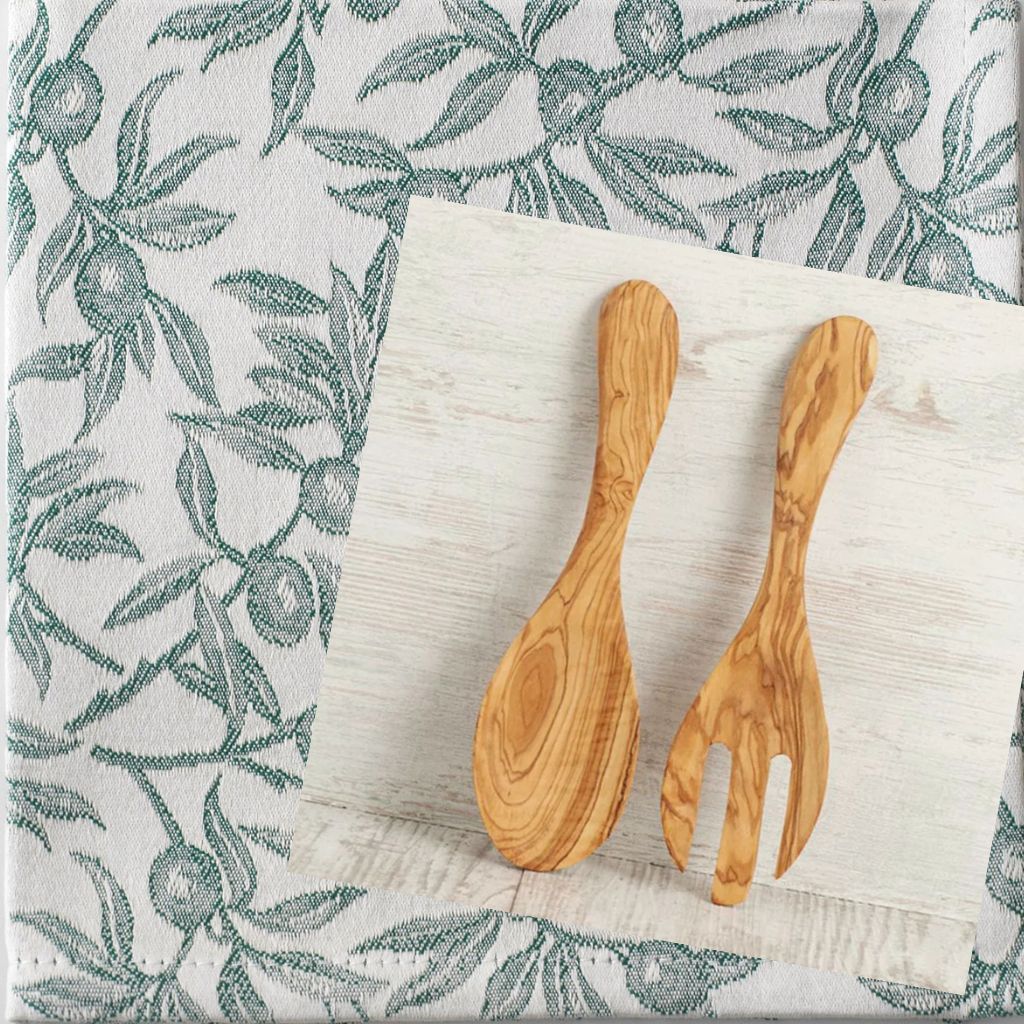 Kitchen Towel with Olivewood Servers Gift Set
