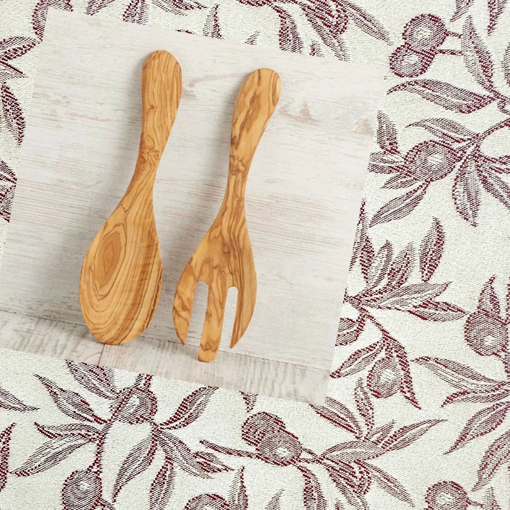 Kitchen Towel with Olivewood Servers Gift Set