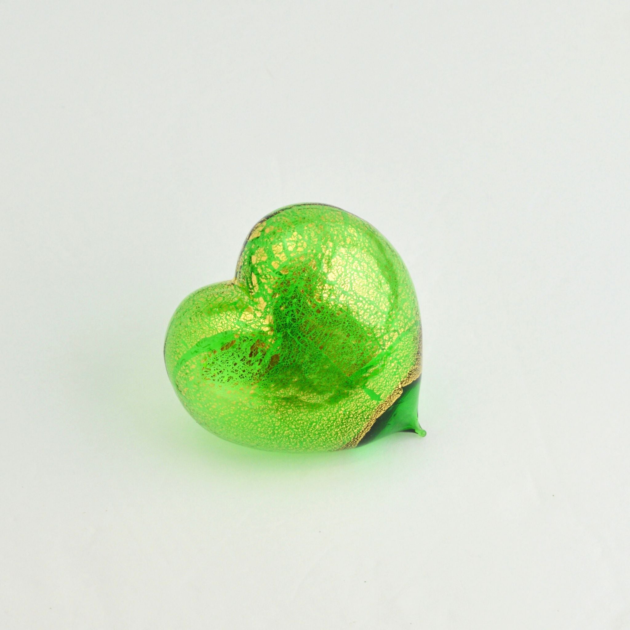 Transparent green Murano glass heart figurine with 24-karat gold accents, made in Italy, by MyItalianDecor.